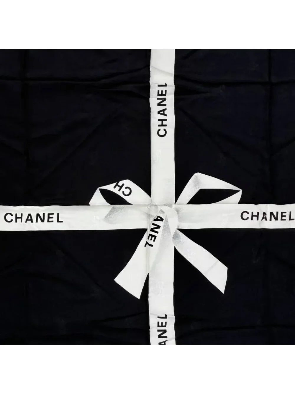 Chanel Logo Silk Scarf Ribbon Black